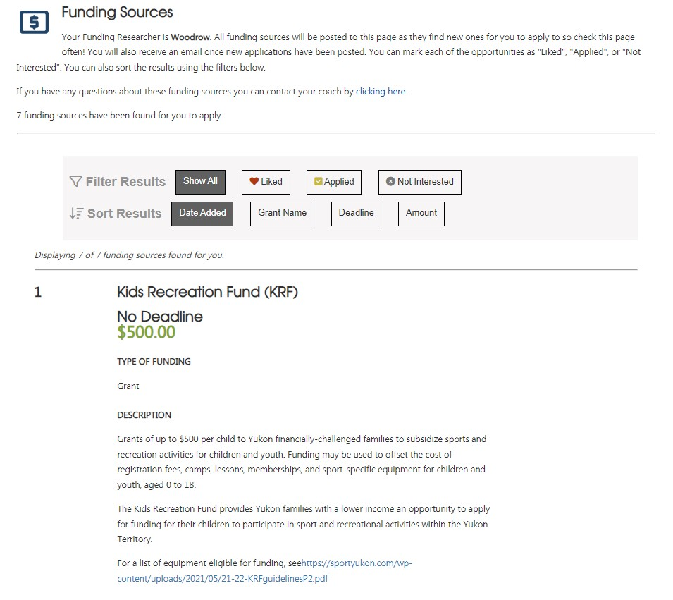 Funding Sources Dashboard Preview - Shows how your research professional presents funding opportunities